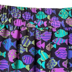 Vintage Colorful Fish Skirt Size 16 Button Down Artsy Wacky Office Teacher MIDI